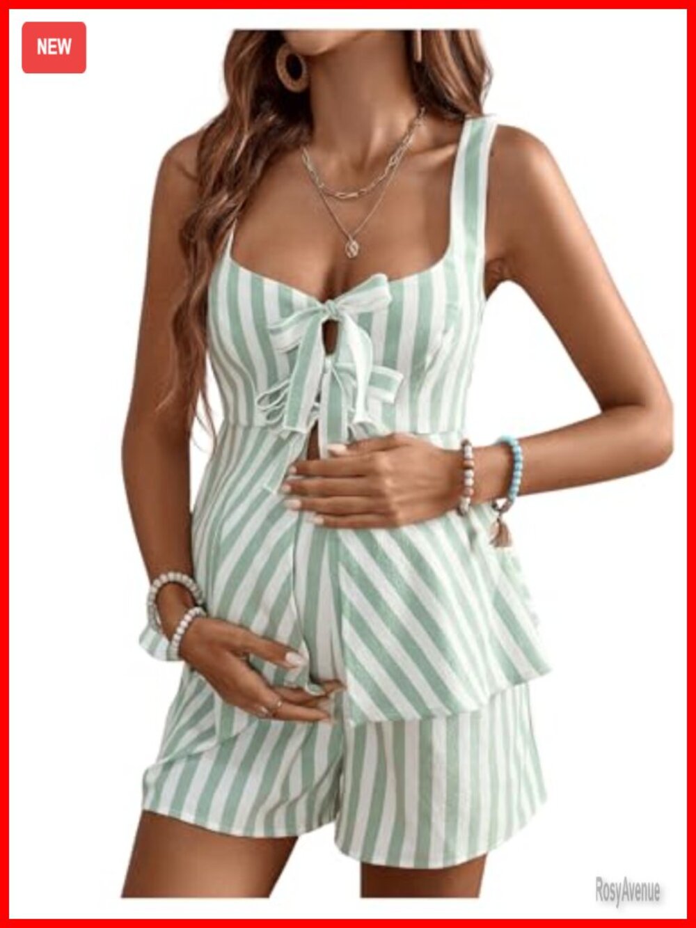 Women's Maternity 2 Piece Short Set Striped Peplum Tank Top & Shorts